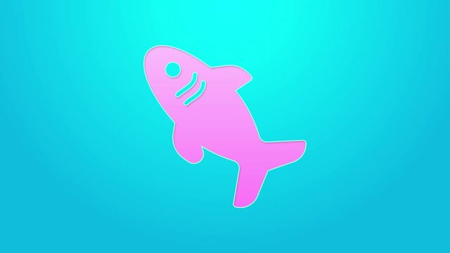 Pink line Shark icon isolated on blue background. 4K Video motion graphic animation