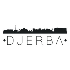 Obraz premium Djerba, Tunisia City Skyline. Silhouette Illustration Clip Art. Travel Design Vector Landmark Famous Monuments.