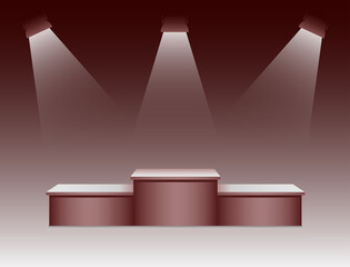 Square podium with a reddish stage background