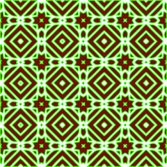  Geometric vector pattern with green and red colors. Seamless abstract ornament for wallpapers and backgrounds.