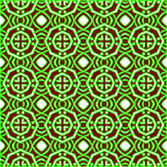  Geometric vector pattern with green and red colors. Seamless abstract ornament for wallpapers and backgrounds.