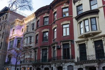 Fototapeta na wymiar Row of Colorful Old Brownstone Homes on the Upper West Side of New York City