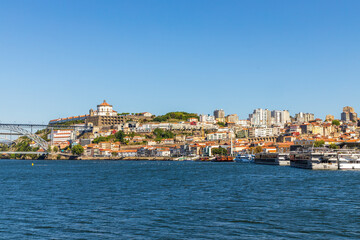 A historic and modern architecture of Vila Nova de Gaia over Douro River, Portugal