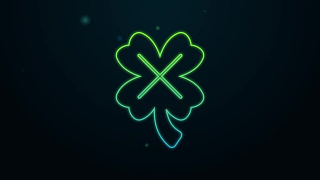 Glowing neon line Casino slot machine with clover symbol icon isolated on black background. Gambling games. 4K Video motion graphic animation