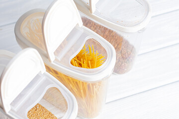 Food in plastic box. Food storage concept