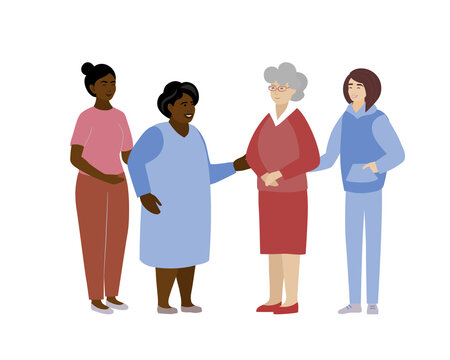group of diverse women characters. Women s friendship, sisterhood, activism. Concept vector illustration