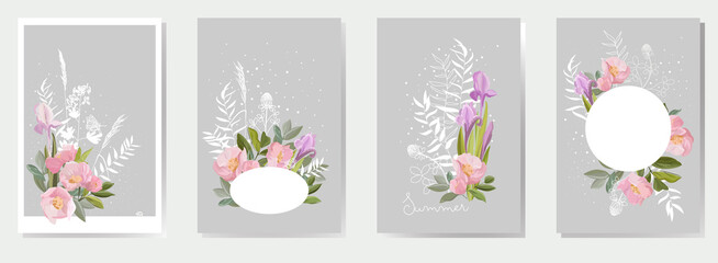 set of floral vector posters. Frames from summer flowers on a light background. suitable for postcards, posters, invitations.