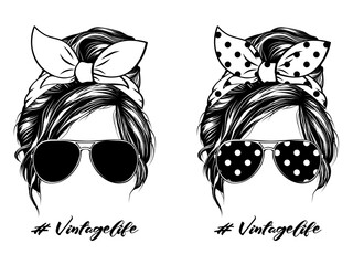Messy Bun Hair Sunglasses Vintage Life