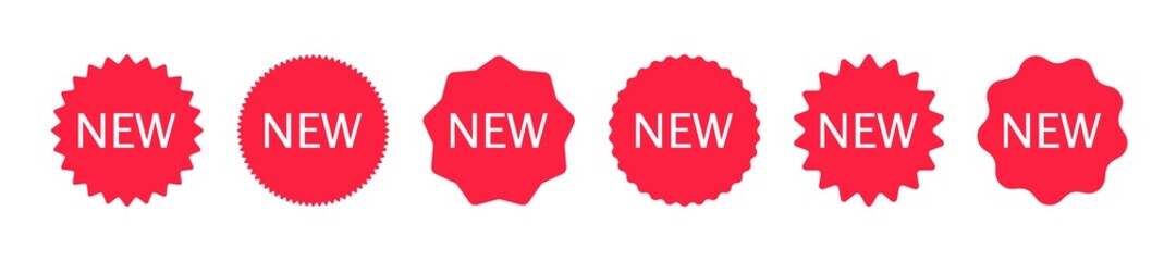 Stickers for new arrival shop product tags, labels or sale posters and banners vector sticker icons template