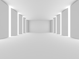 Fototapeta premium Illuminated corridor interior design. Empty Room Interior Background