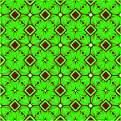  Geometric vector pattern with green and red colors. Seamless abstract ornament for wallpapers and backgrounds.