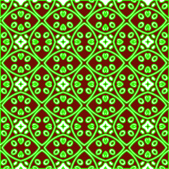 Fototapeta premium Geometric vector pattern with green and red colors. Seamless abstract ornament for wallpapers and backgrounds.
