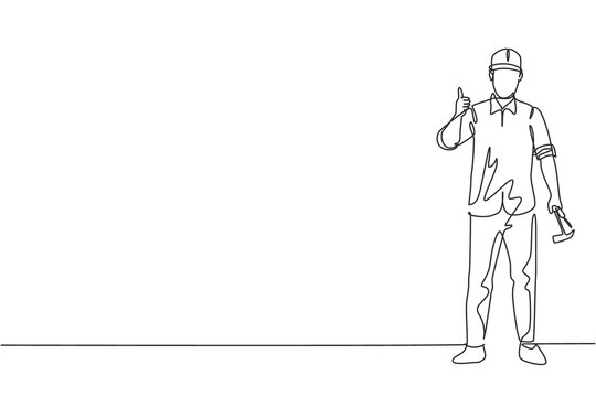 recommend clip art: Continuous one line drawing a carpenter standing with a thumbs-up gesture works for the wood industry and must be skilled at using carpentry tools. Single line draw design vector graphic illustration