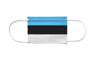 Flag of Estonia on a disposable surgical mask. White background
