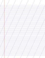 Graph paper. Printable lined grid paper with color horisontal, diagonal lines. Geometric pattern for school, oblique notebook. Realistic lined paper blank size Letter. Exercise page for calligraphy