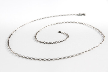 Silver chain necklace isolated on white background