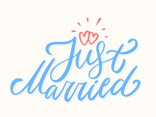 Just married. Vector handwritten lettering banner.