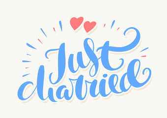 Just married. Vector handwritten lettering banner.