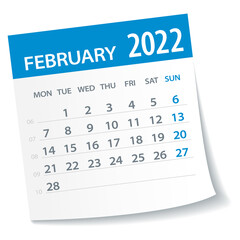 February 2022 Calendar Leaf. Week Starts on Monday. Vector Illustration