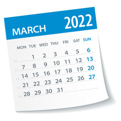 March 2022 Calendar Leaf. Week Starts on Monday. Vector Illustration