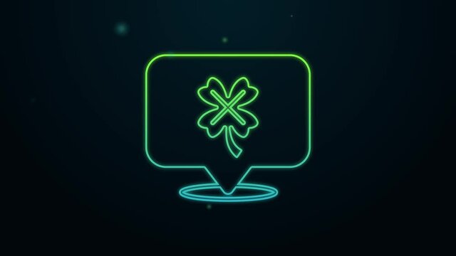 Glowing neon line Casino slot machine with clover symbol icon isolated on black background. Gambling games. 4K Video motion graphic animation