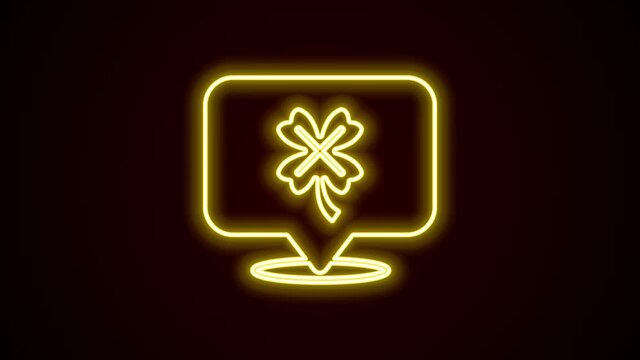 Glowing neon line Casino slot machine with clover symbol icon isolated on black background. Gambling games. 4K Video motion graphic animation