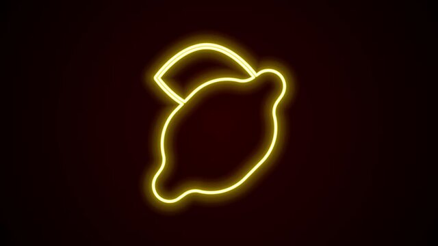 Glowing neon line Casino slot machine with lemon symbol icon isolated on black background. Gambling games. 4K Video motion graphic animation
