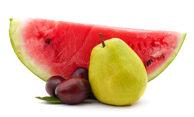 Watermelon with plums and pears.