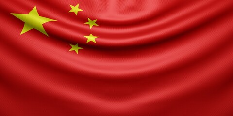 Hanging wavy national flag of China with texture. 3d render.