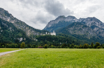 Fototapeta na wymiar View at Neuschwanstein castle (built by King Ludwig II) in Schwangau, Bavaria, Germany, Europe 
