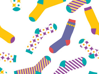 Multi-colored socks on a white background, pattern