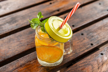 portrait of a fruity non-alcoholic summer drink, outdoors