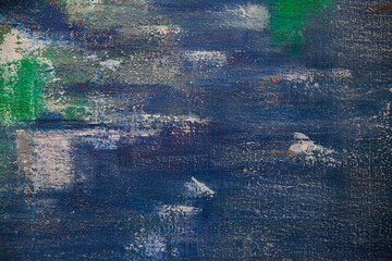 Abstract Bright Blue, Green and White textured painting, oil on canvas, background,