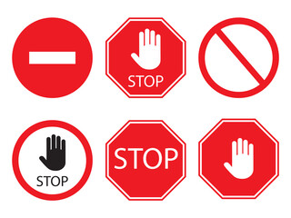 Stop signs collection in red and white