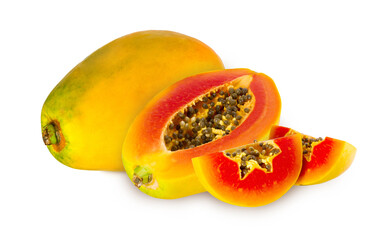 ripe papaya fruits isolated on white background.