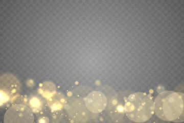 Golden magic dust particles bokeh light effect.