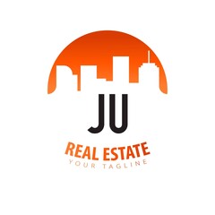 Fototapeta na wymiar Initial Letter JU Real Estate Creative Logo Design Template. Real estate template logo
