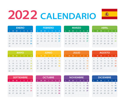 2022 Calendar Spanish - vector illustration,Spanish version. Translation: Calendar. Names of Months. Names of Days.
