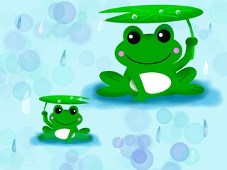 カエルの親子_雨宿り