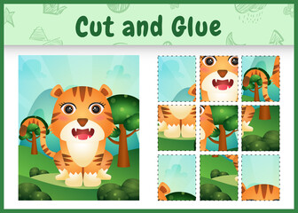 Children board game cut and glue with a cute tiger