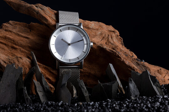 A Minimalistic Steel/silver Watch In A Classic Product Shot Setting