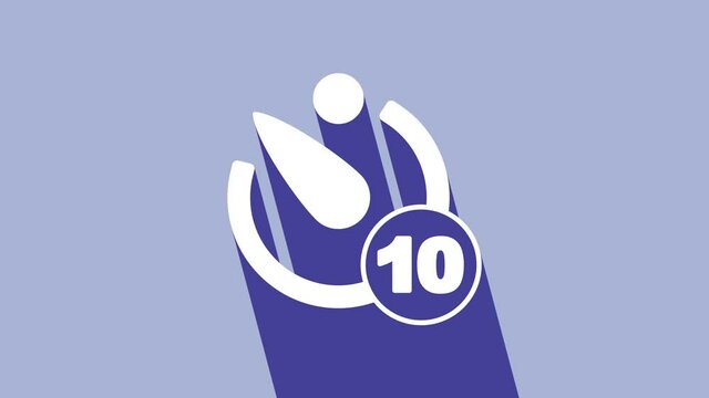 White Camera timer icon isolated on purple background. Photo exposure. Stopwatch timer 10 seconds. 4K Video motion graphic animation