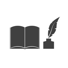 open book, inkwell with a pen icon- vector illustration