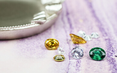 Natural Sapphire gemstone, Jewel or gems on black shine color, Collection of many different natural gemstones amethyst,