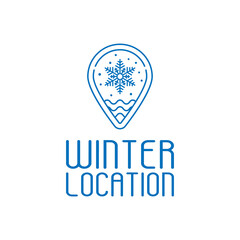 Winter Snow Location Pin in Simple Line Style Logo Design Template. a pin with snowflake can mean winter, a place with cold weather, and a snowy tourist spot.
