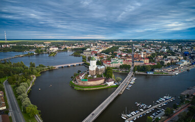 Seen from above on old castle in Vyborg, Russia