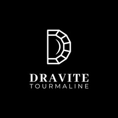 Letter Initial D Dravite Tourmaline Line Linear Logo Design Template.
Letter D Gemstone for Crystal Diamond Ruby Topaz Jade Opal Sapphire Turquoise Onyx Emerald