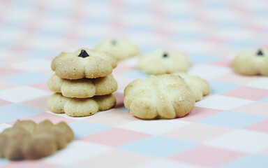 Chocolate chip cookies on a wooden tray