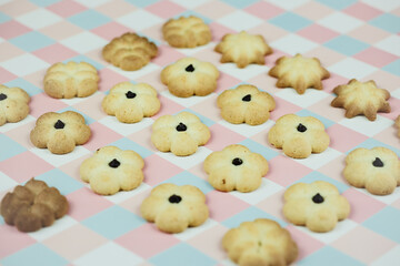 Chocolate chip cookies on a wooden tray