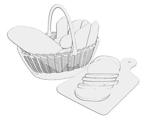 Food - food set - bread - perspective - silhouette